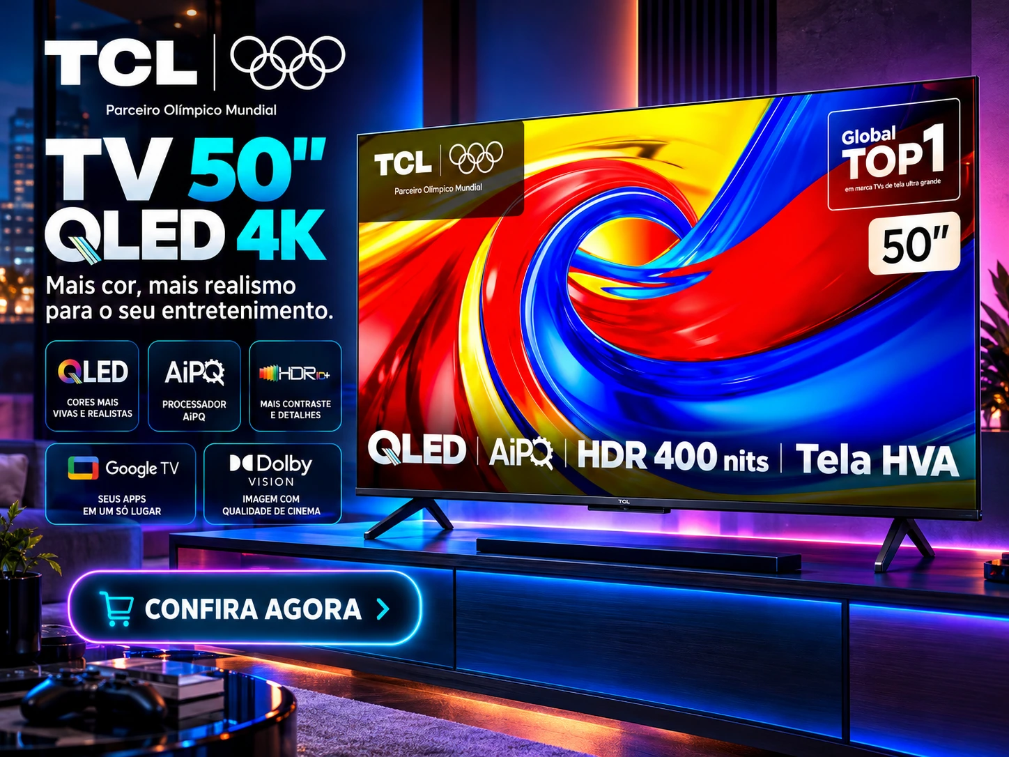 Smart TV TCL 50 Polegadas QLED 4K 50P7L — imagem 2